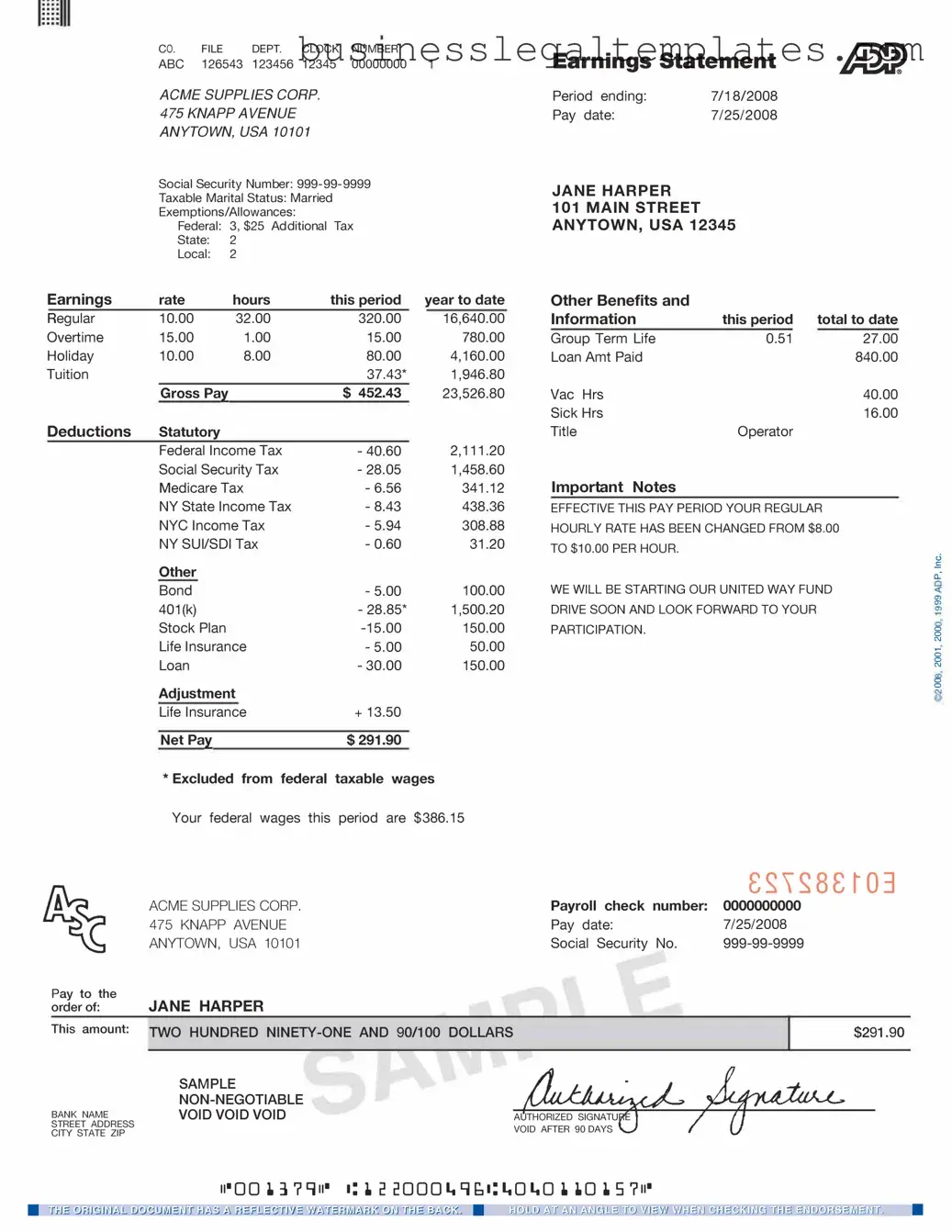 Printable Adp Pay Stub Form