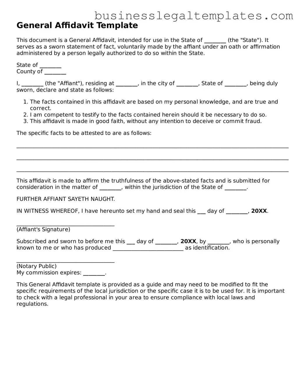 Fillable Affidavit Form