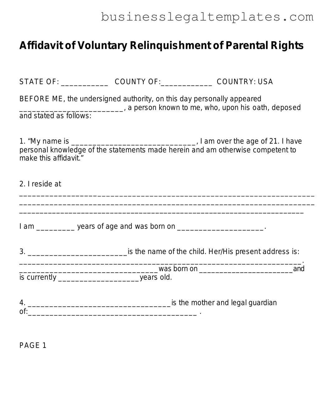 Printable Affidavit Parental Rights Form