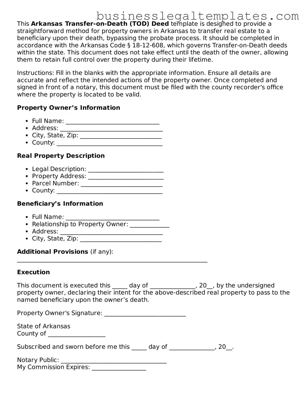 Blank Arkansas Transfer-on-Death Deed Document