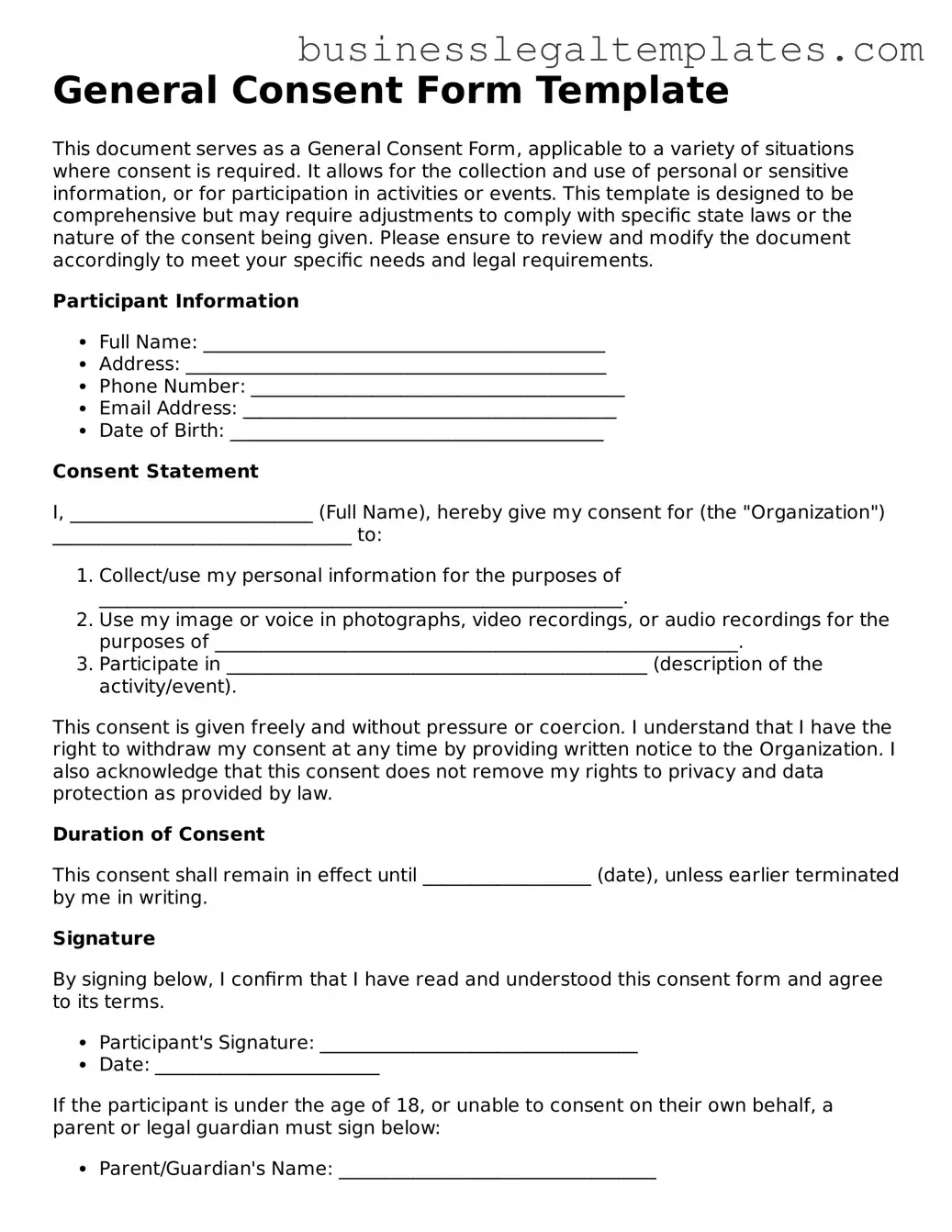 Fillable Consent Form