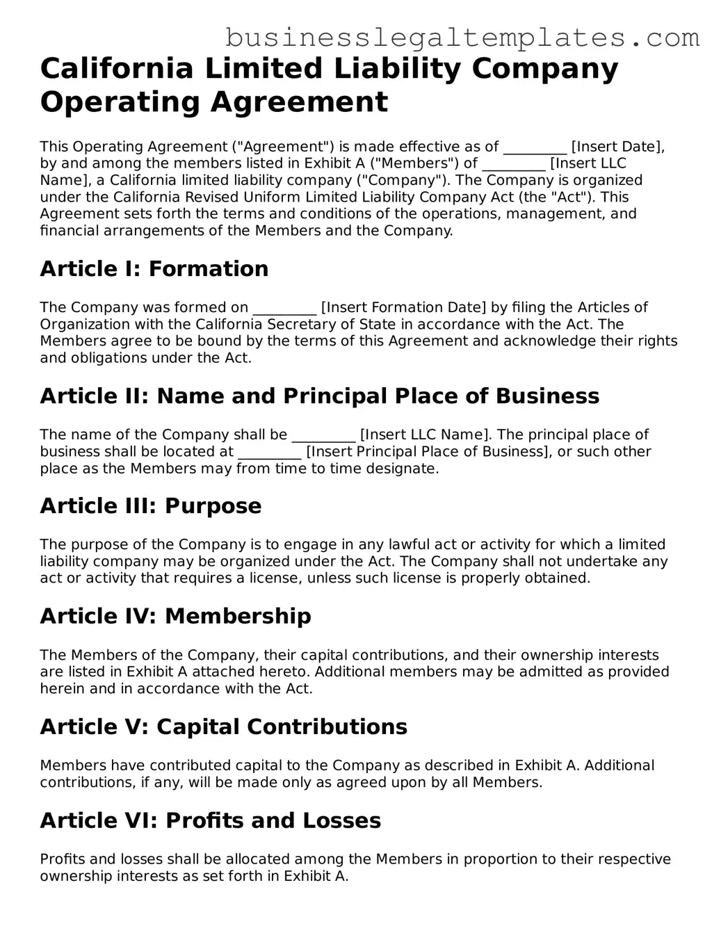 Blank California Operating Agreement Document