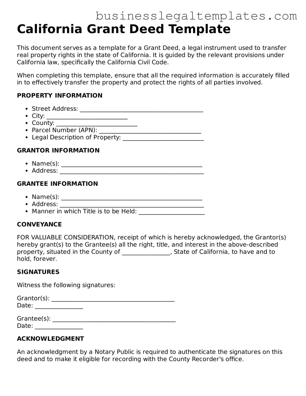 Blank California Deed Document