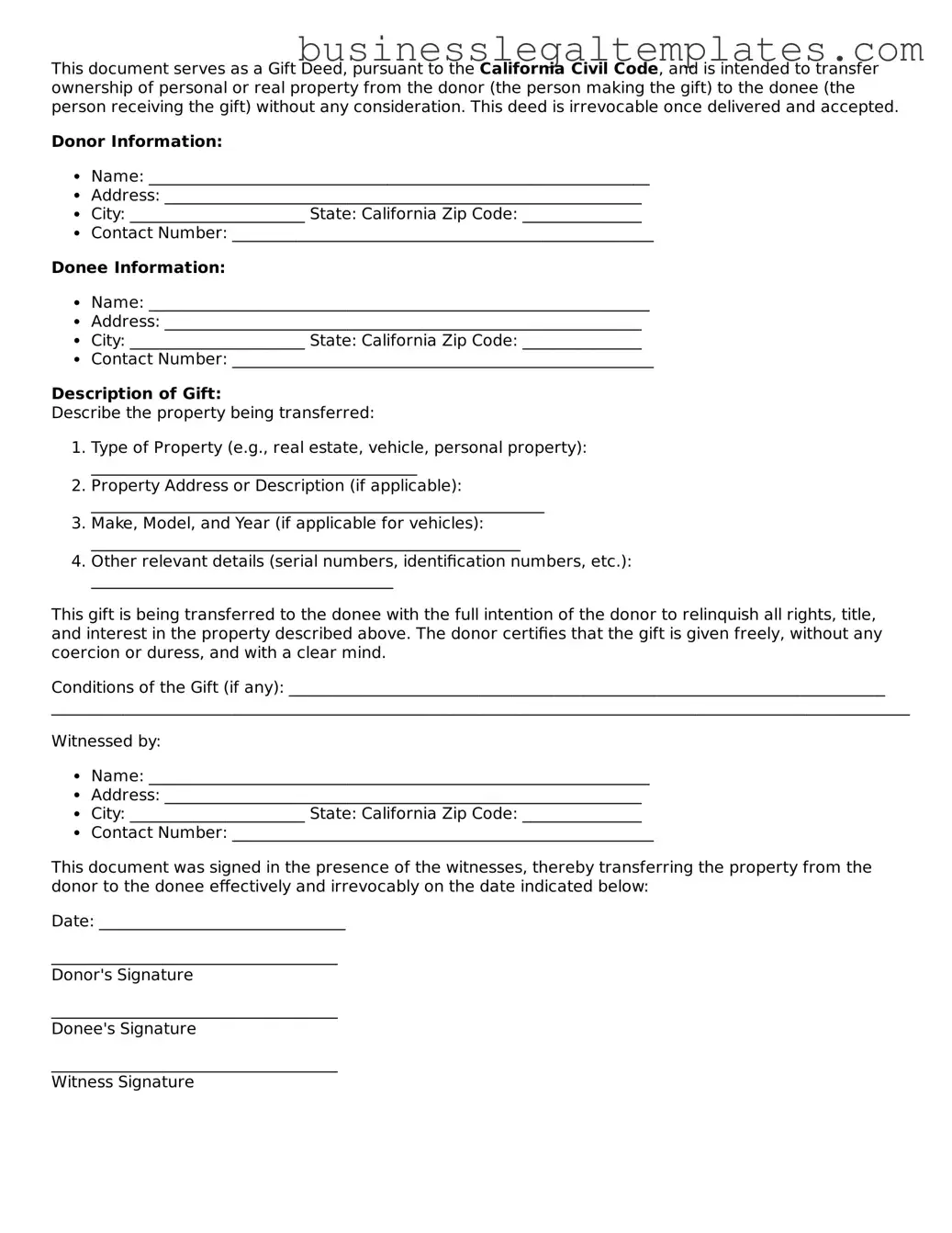 Blank California Gift Deed Document