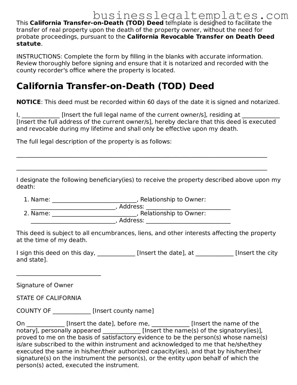 Blank California Transfer-on-Death Deed Document