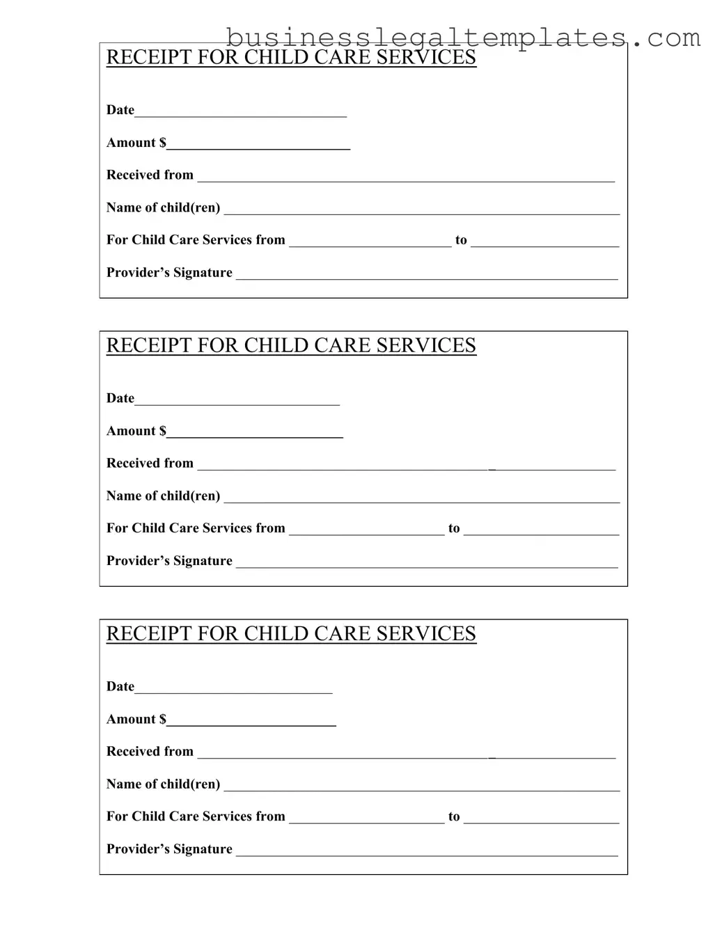 Printable Childcare Receipt Form