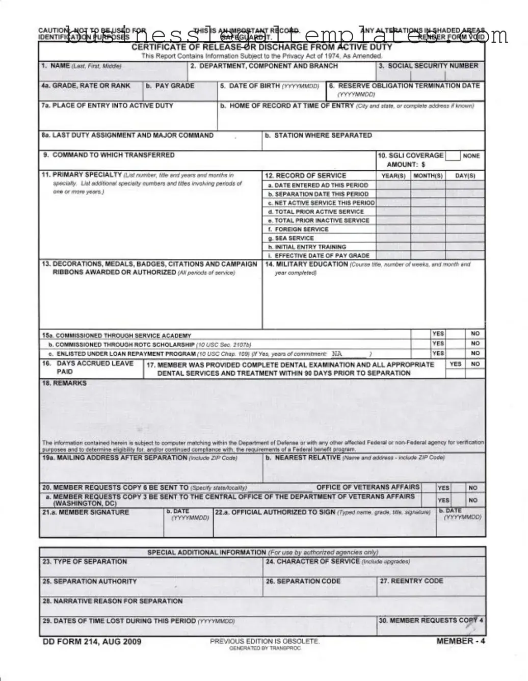 Printable Dd 214 Form