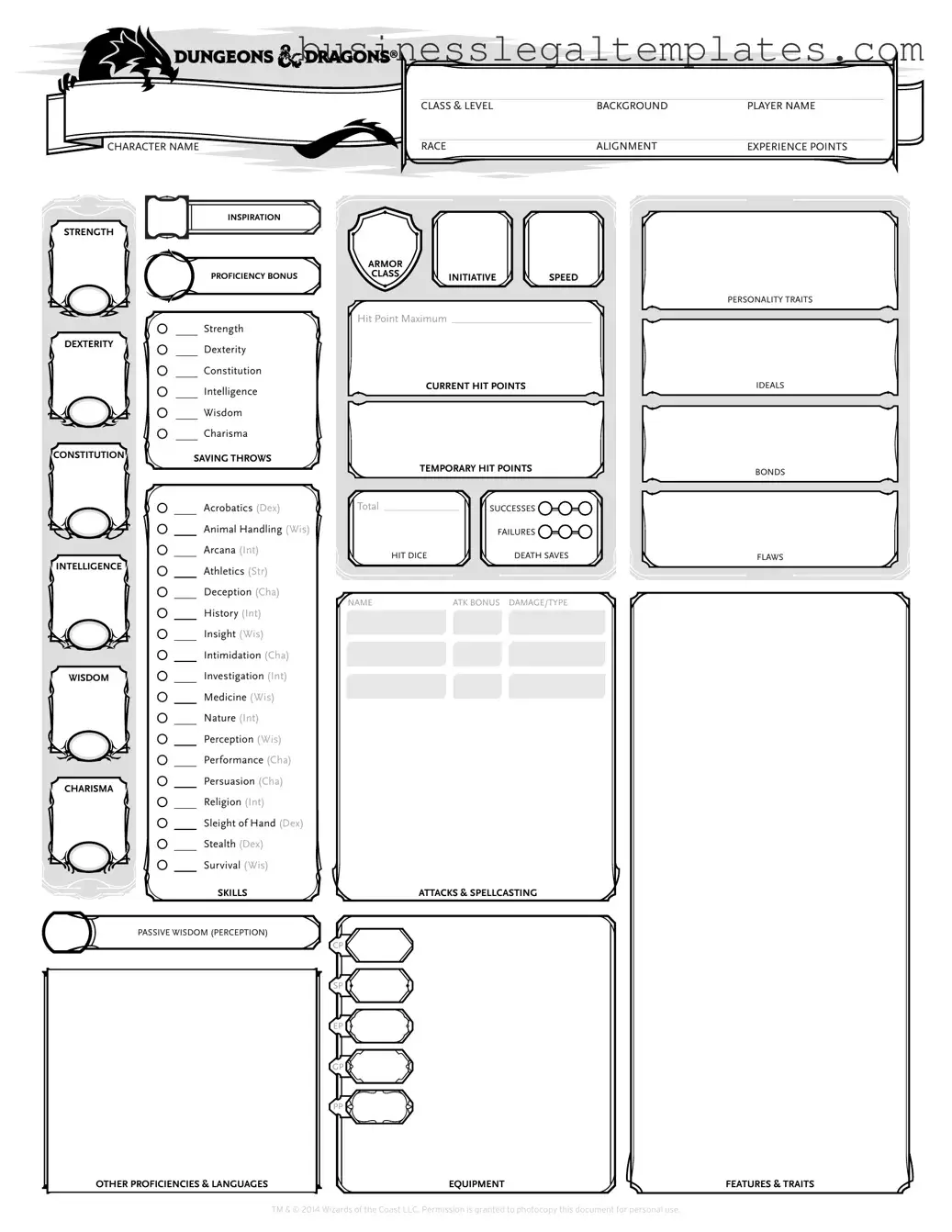 Printable Dnd Character Sheet Form