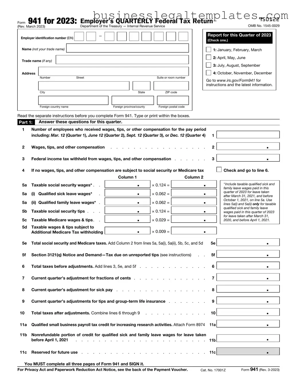 Printable IRS 941 Form