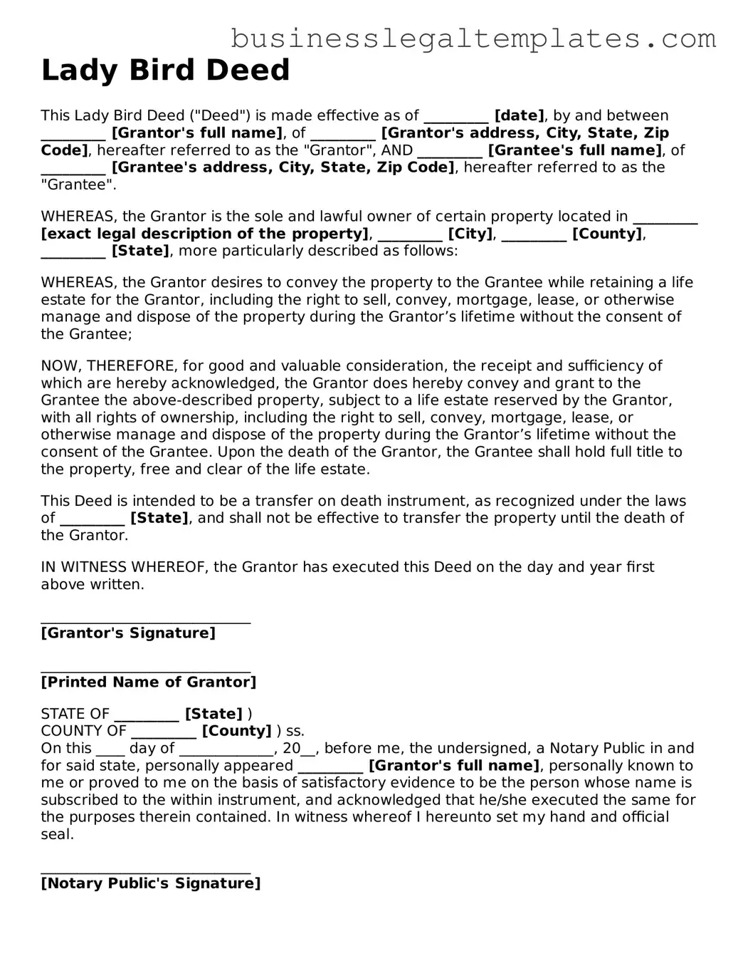 Fillable Lady Bird Deed Form