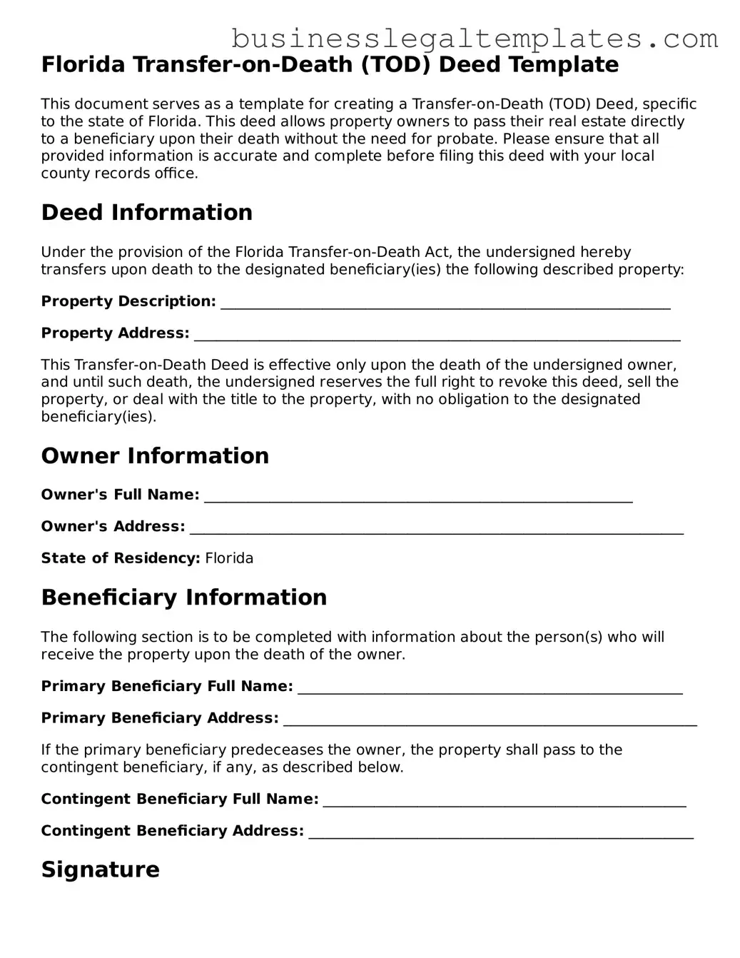 Blank Florida Transfer-on-Death Deed Document