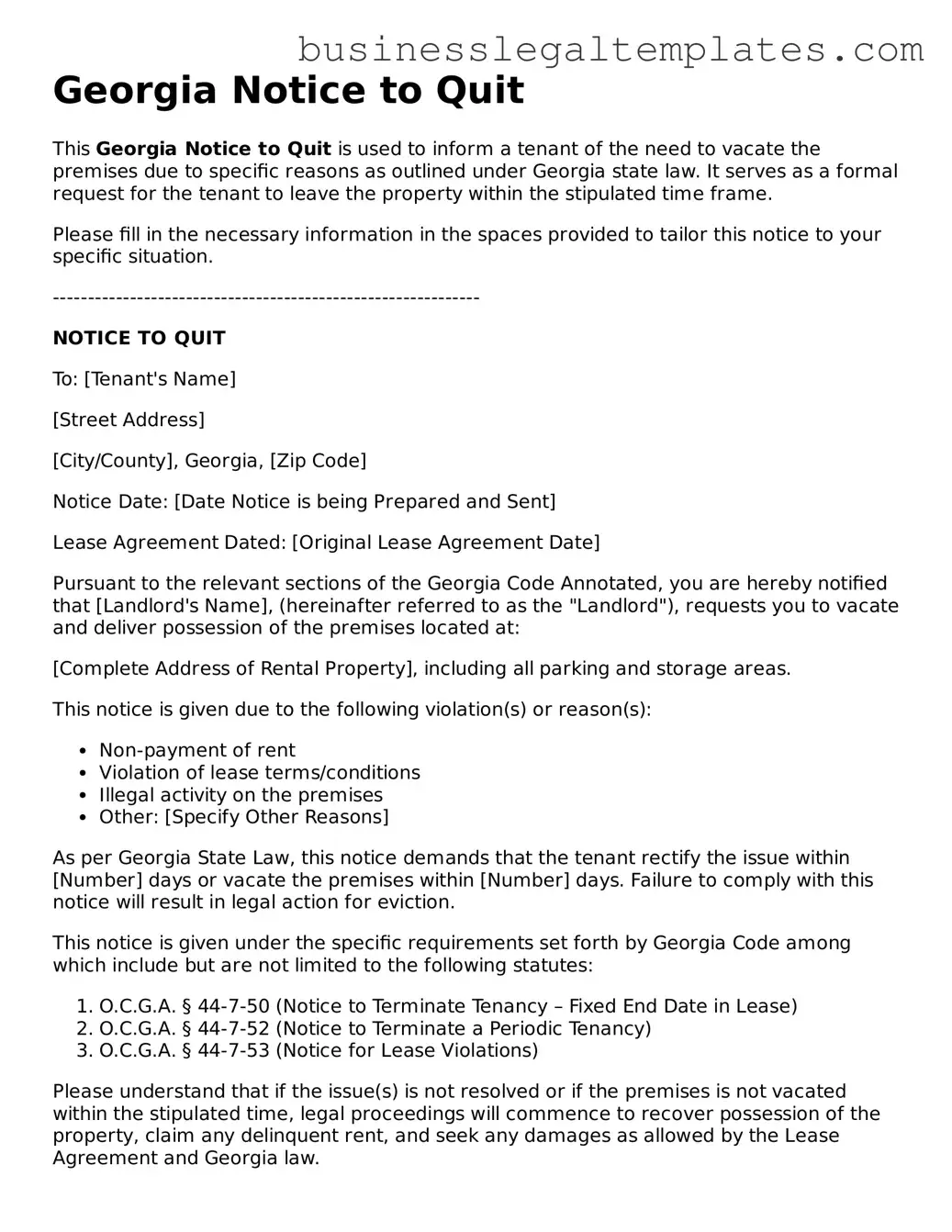 Blank Georgia Notice to Quit Document