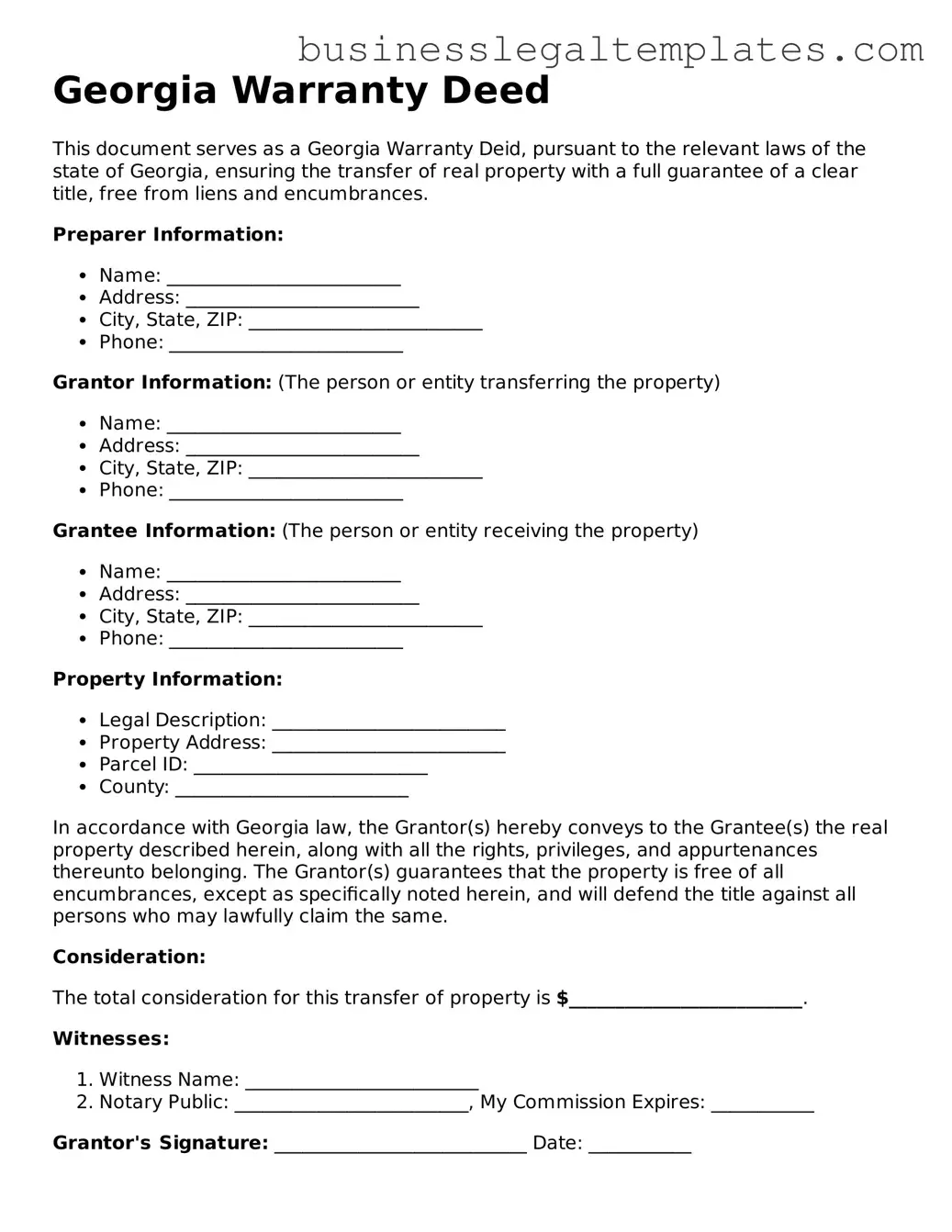Blank Georgia Deed Document