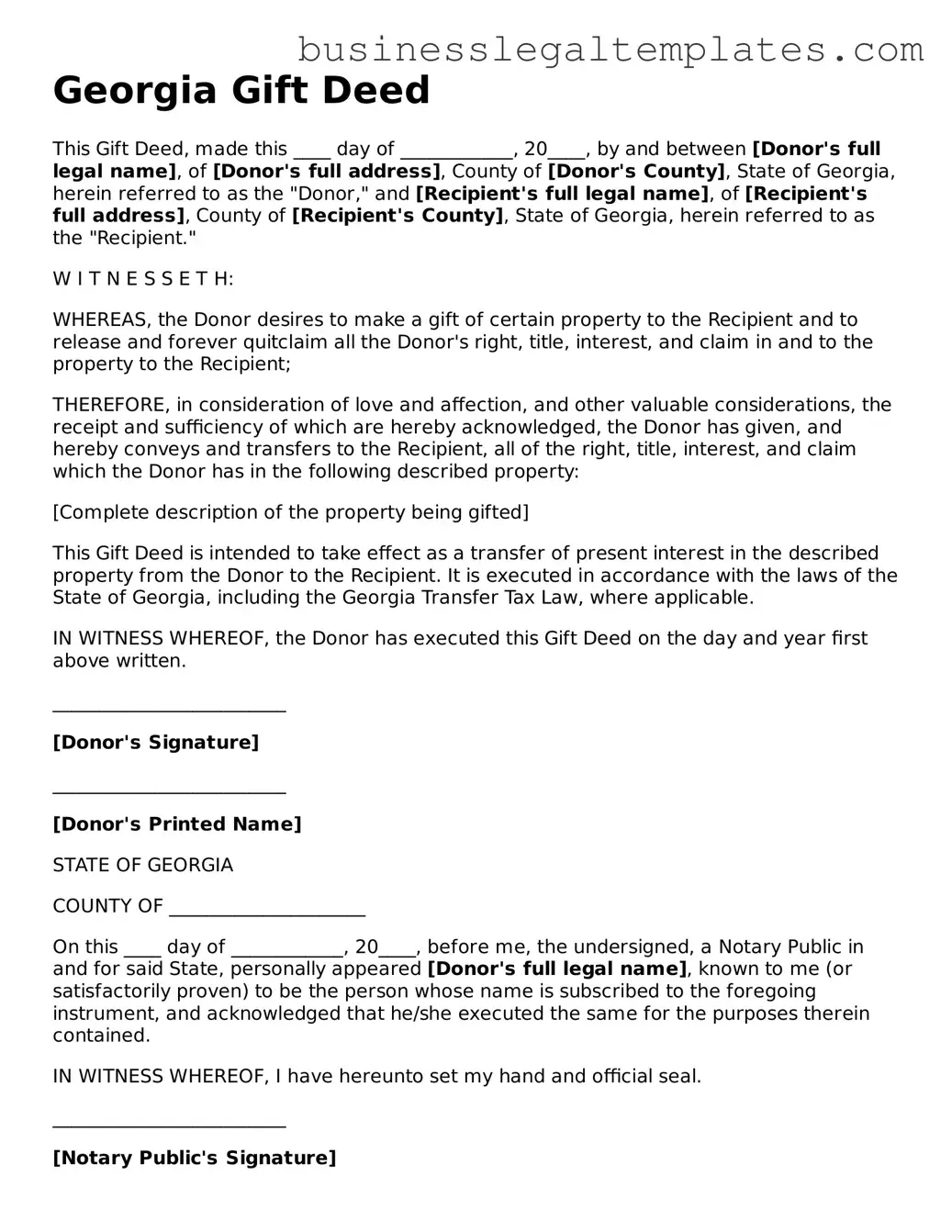 Blank Georgia Gift Deed Document