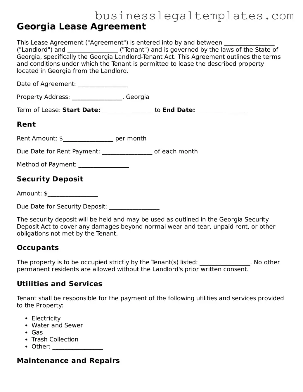 Blank Georgia Lease Agreement Document