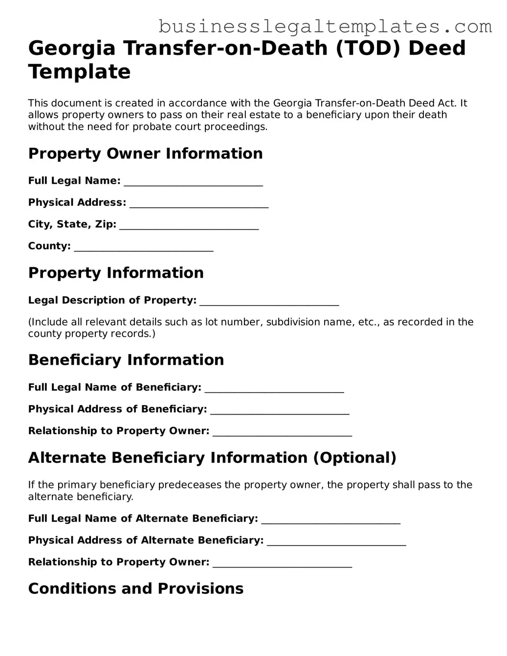 Blank Georgia Transfer-on-Death Deed Document