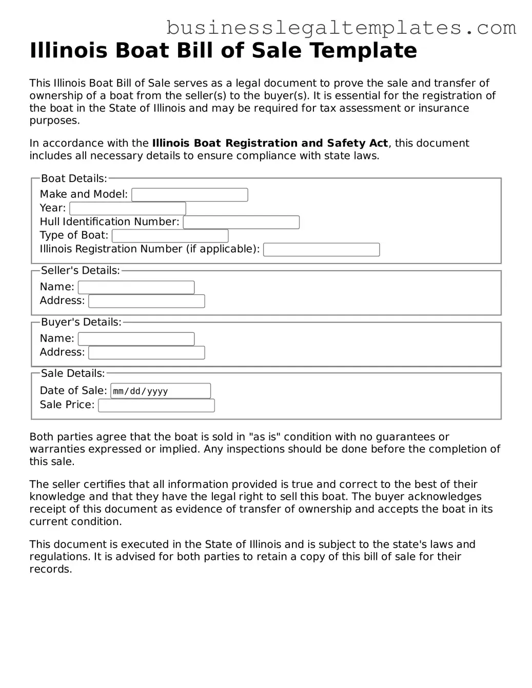 Blank Illinois Boat Bill of Sale Document