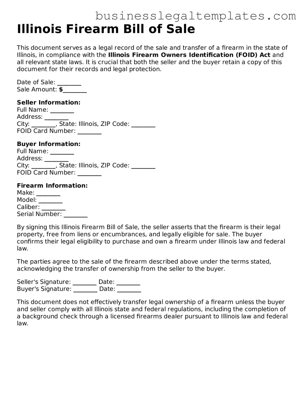 Blank Illinois Firearm Bill of Sale Document