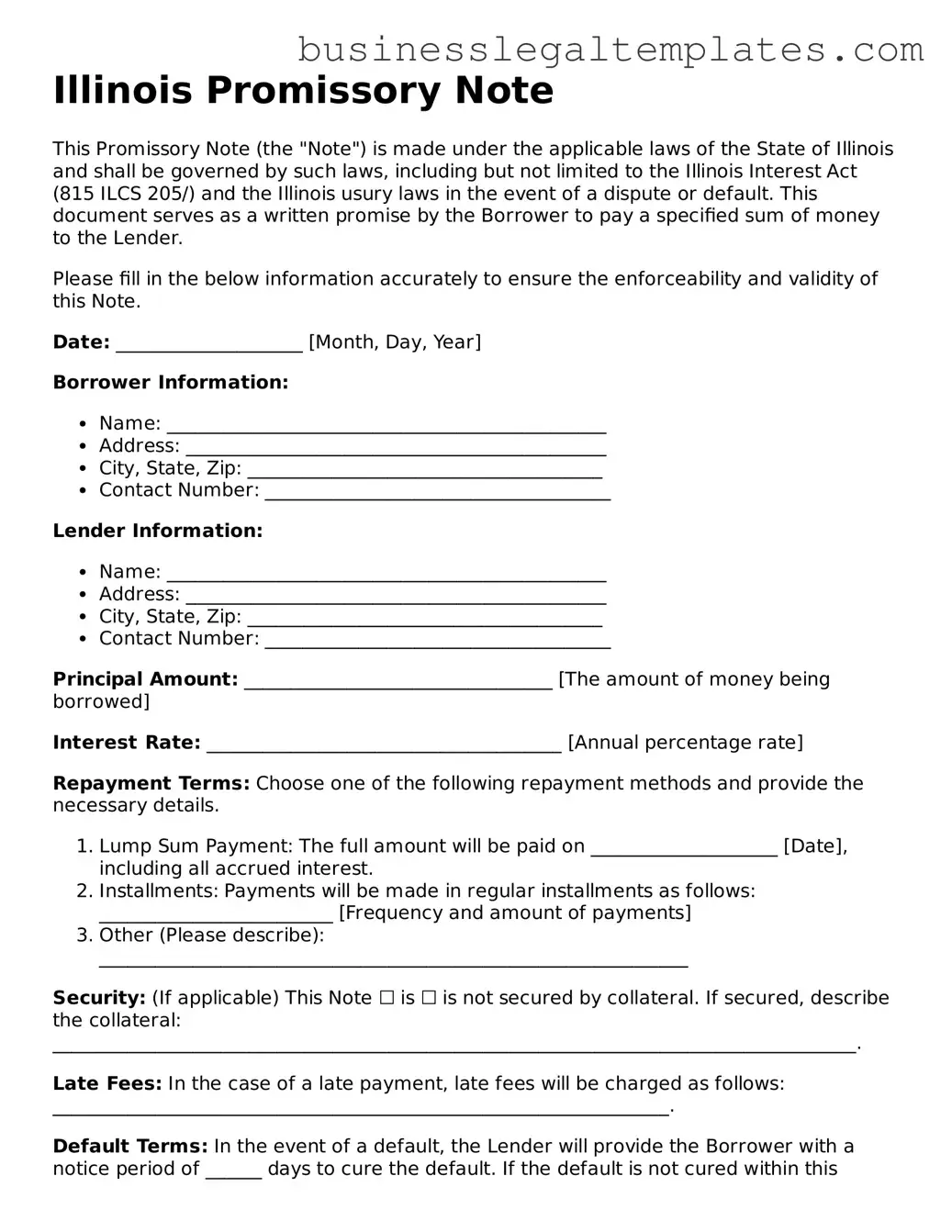 Blank Illinois Promissory Note Document