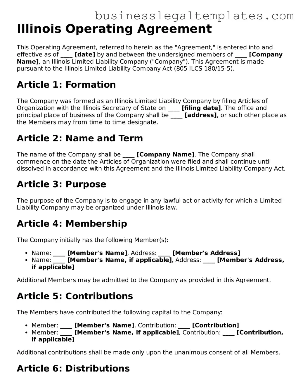 Blank Illinois Operating Agreement Document