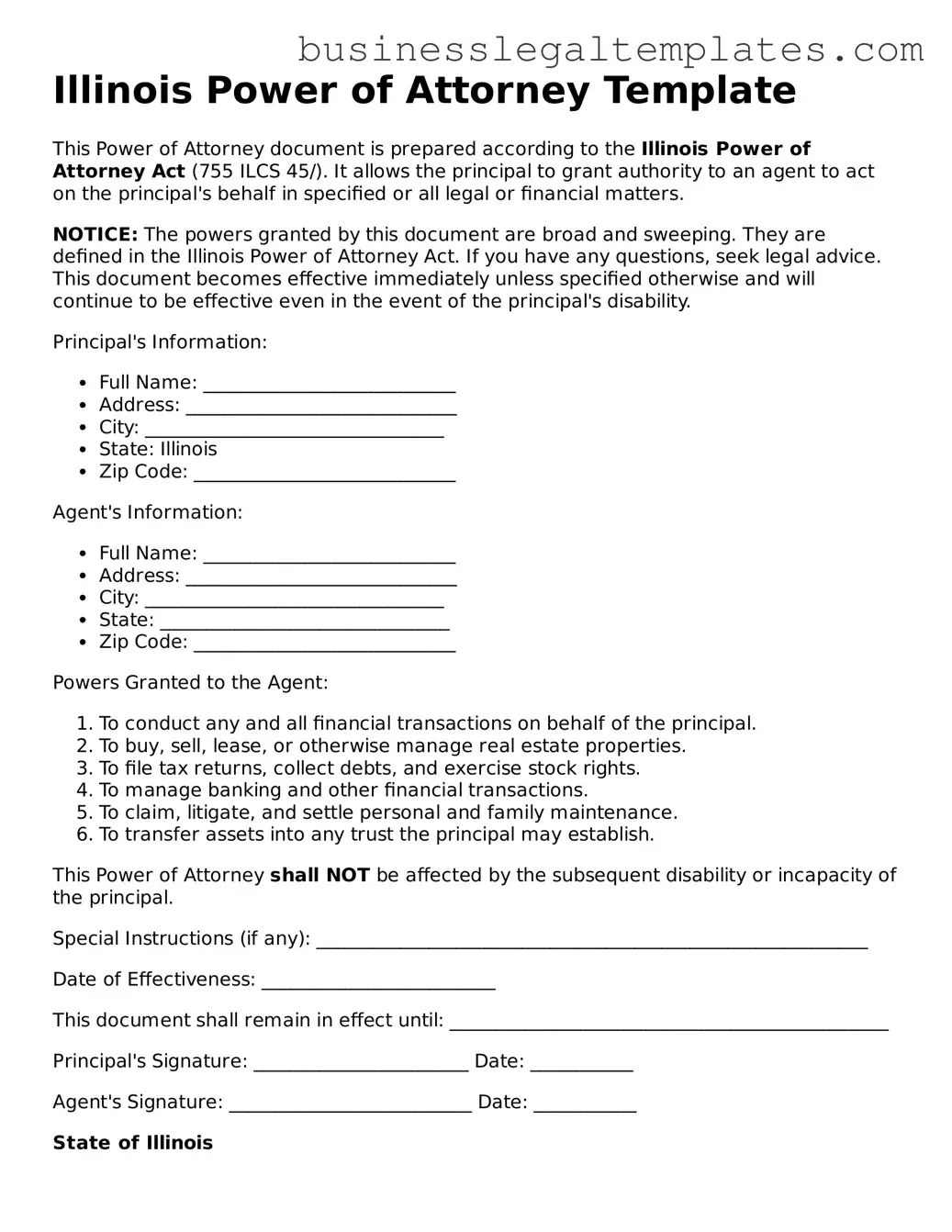 Blank Illinois Power of Attorney Document