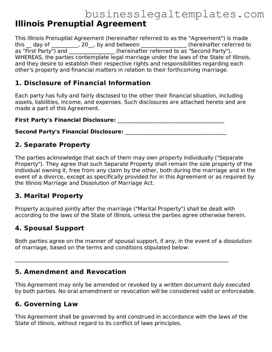 Blank Illinois Prenuptial Agreement Document