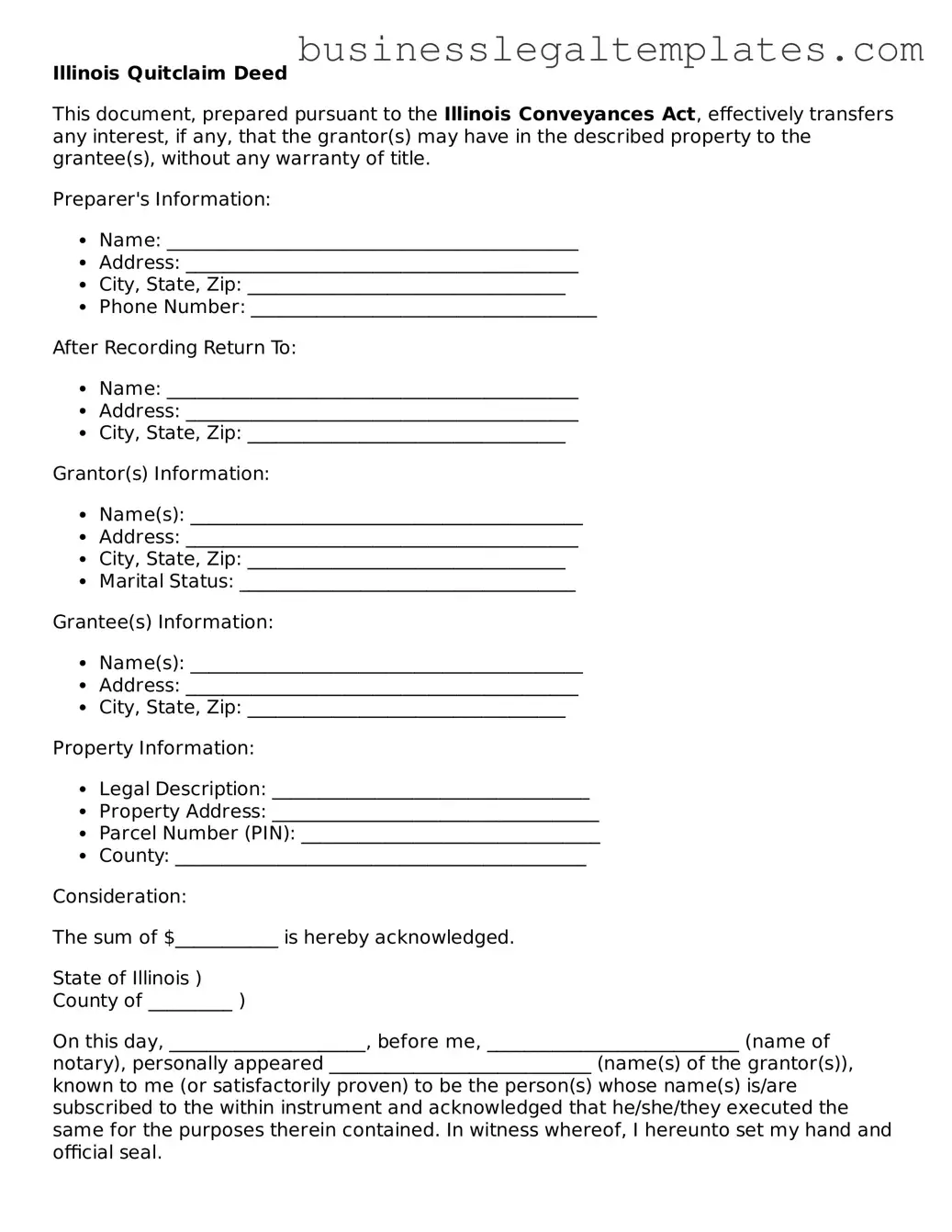 Blank Illinois Quitclaim Deed Document