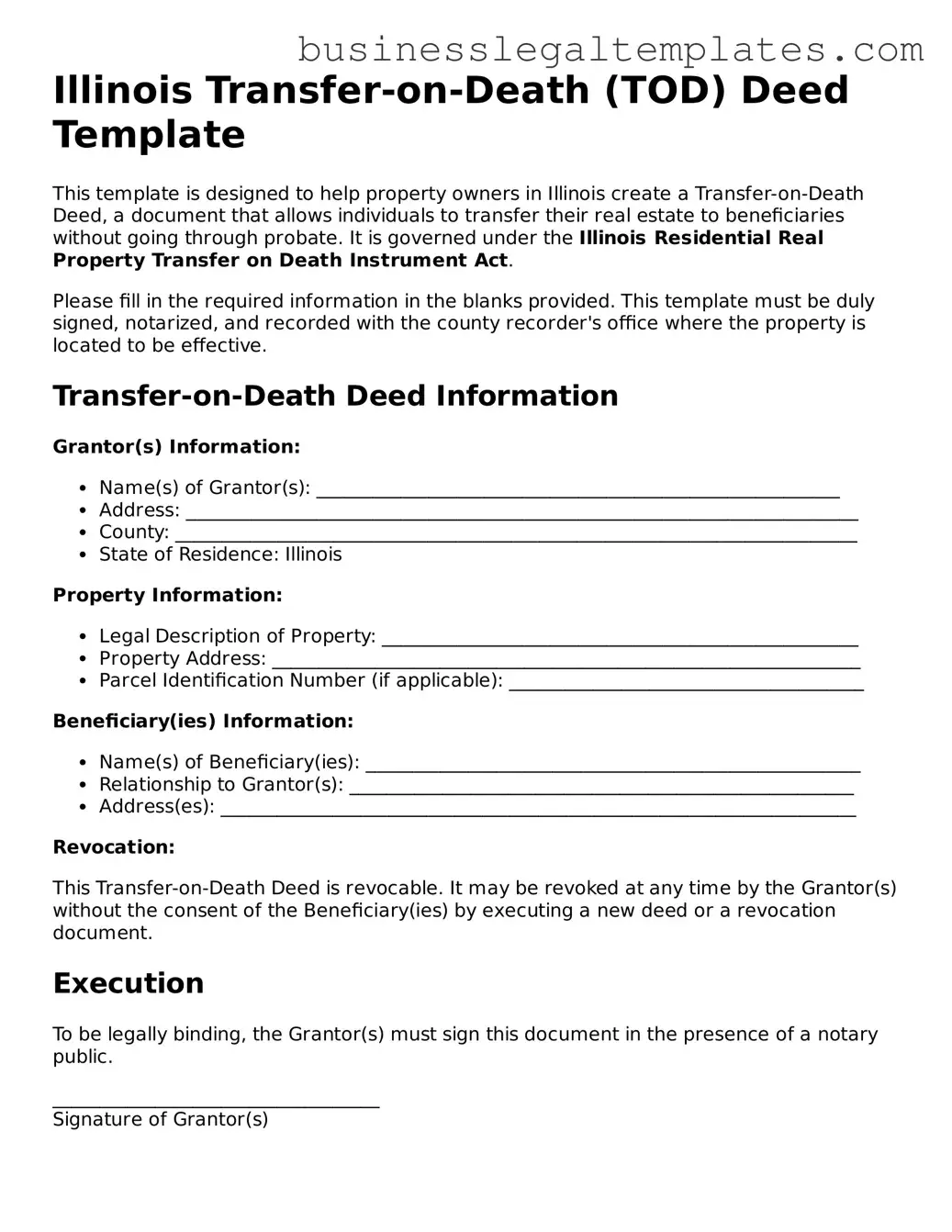 Blank Illinois Transfer-on-Death Deed Document