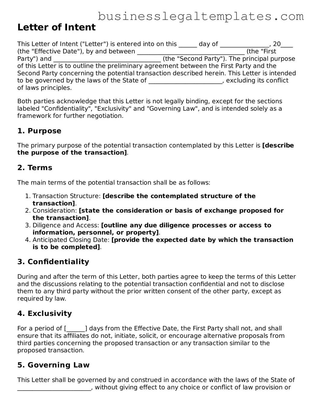 Fillable Letter of Intent Form