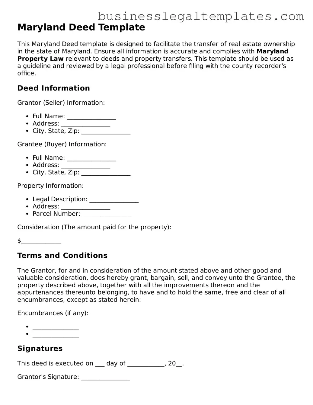 Blank Maryland Deed Document