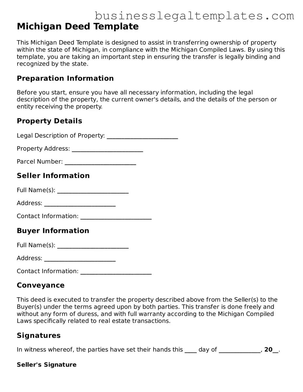 Blank Michigan Deed Document