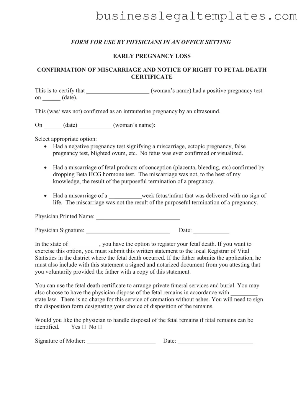 Printable Miscarriage Discharge Paper Form