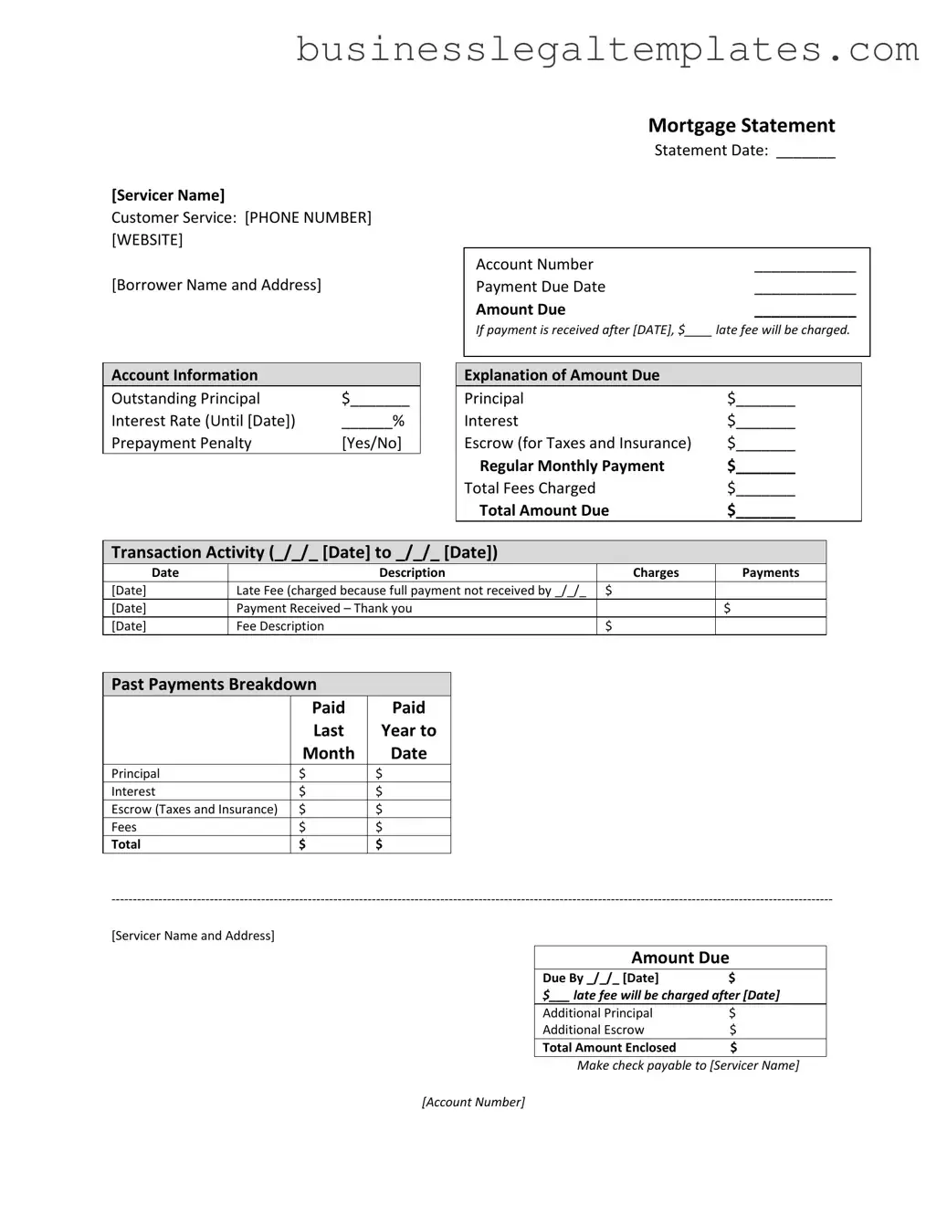 Printable Mortgage Statement Form