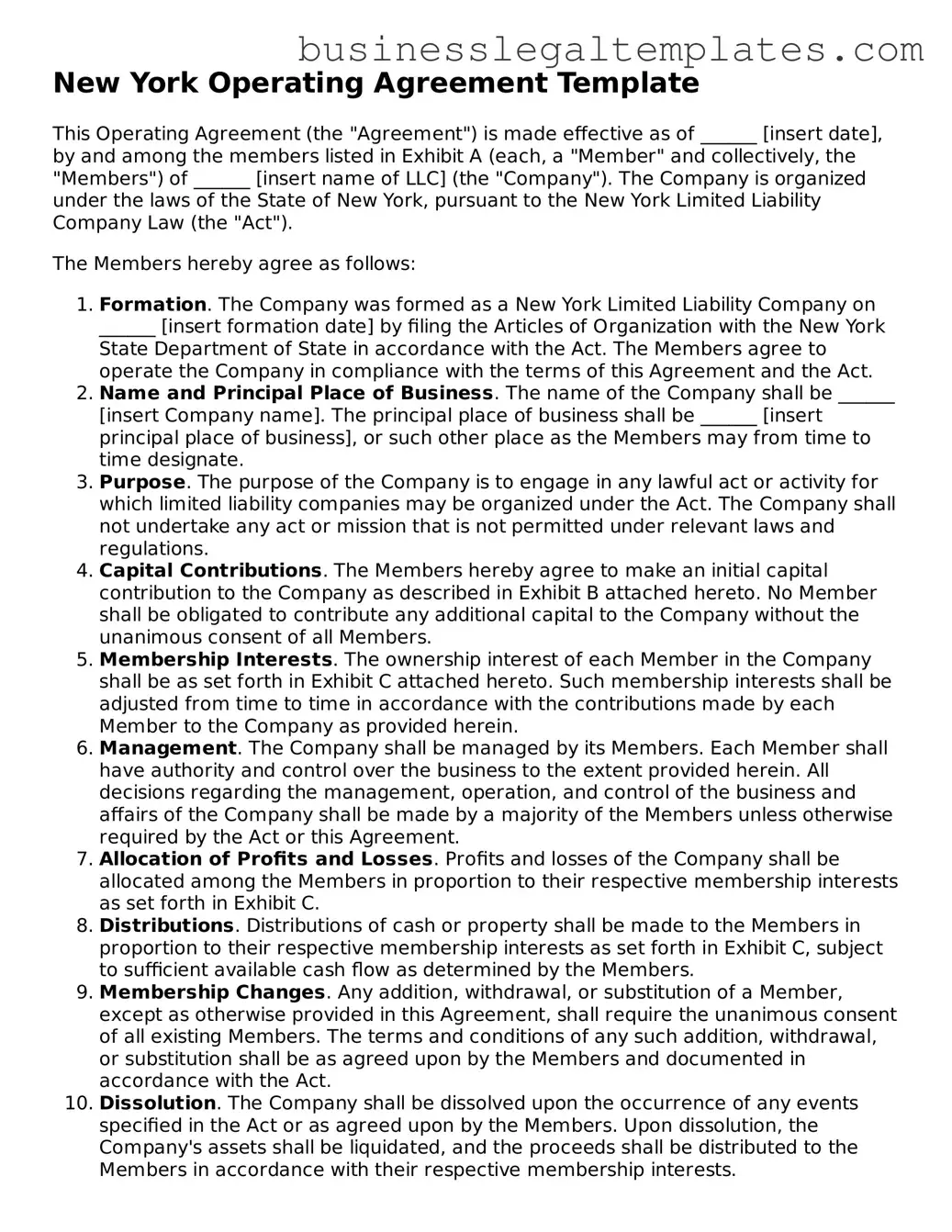 Blank New York Operating Agreement Document