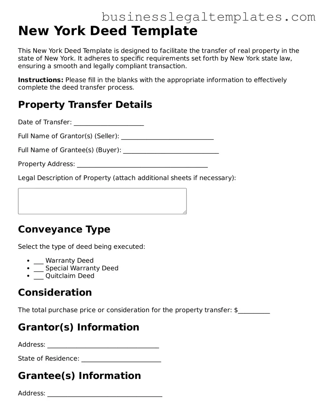 Blank New York Deed Document