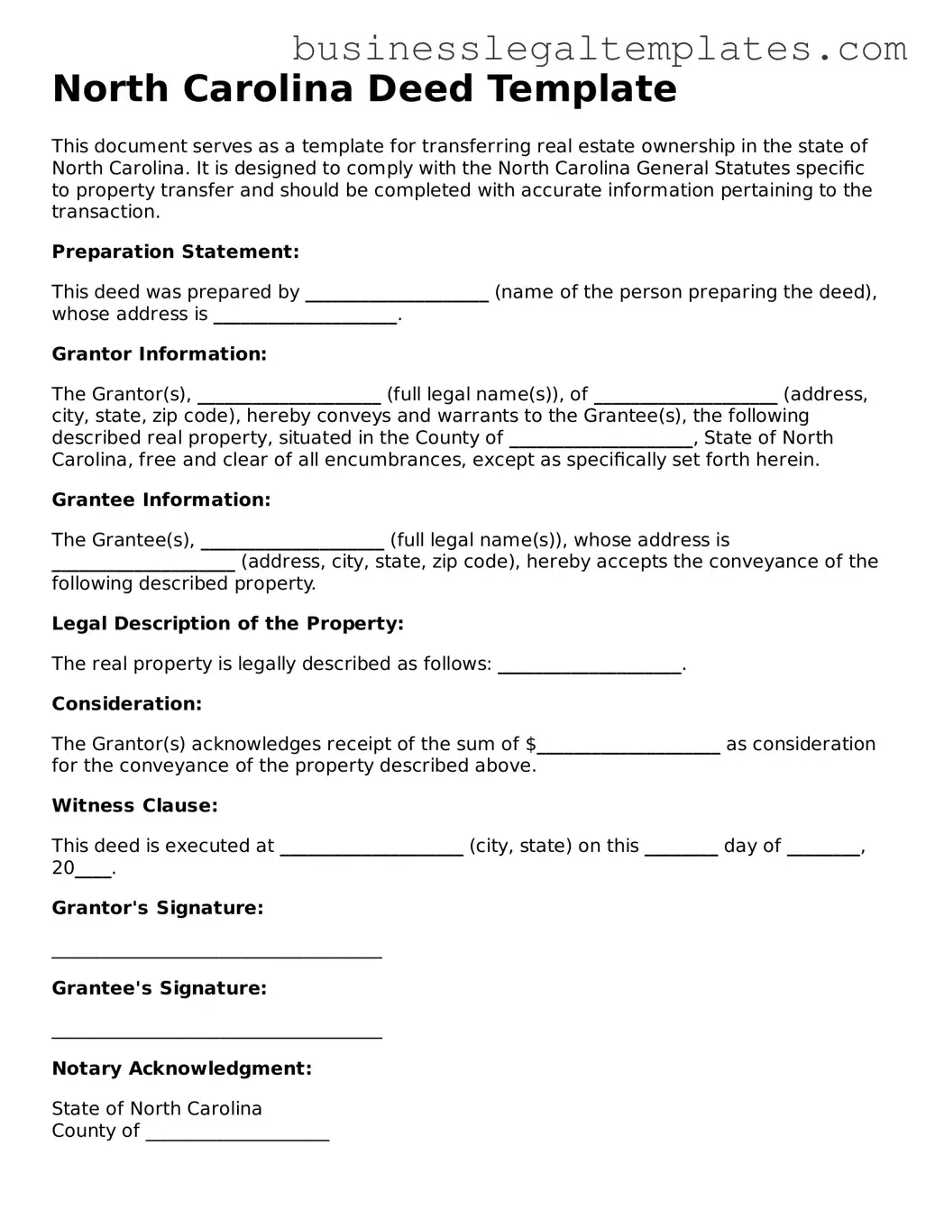 Blank North Carolina Deed Document