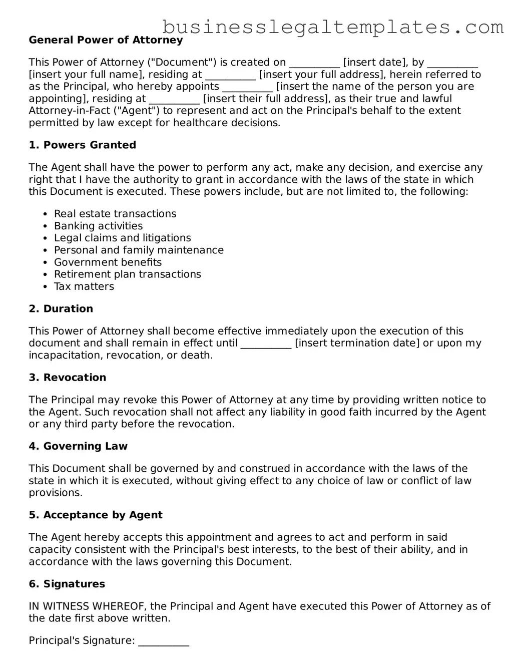 Fillable Power of Attorney Form