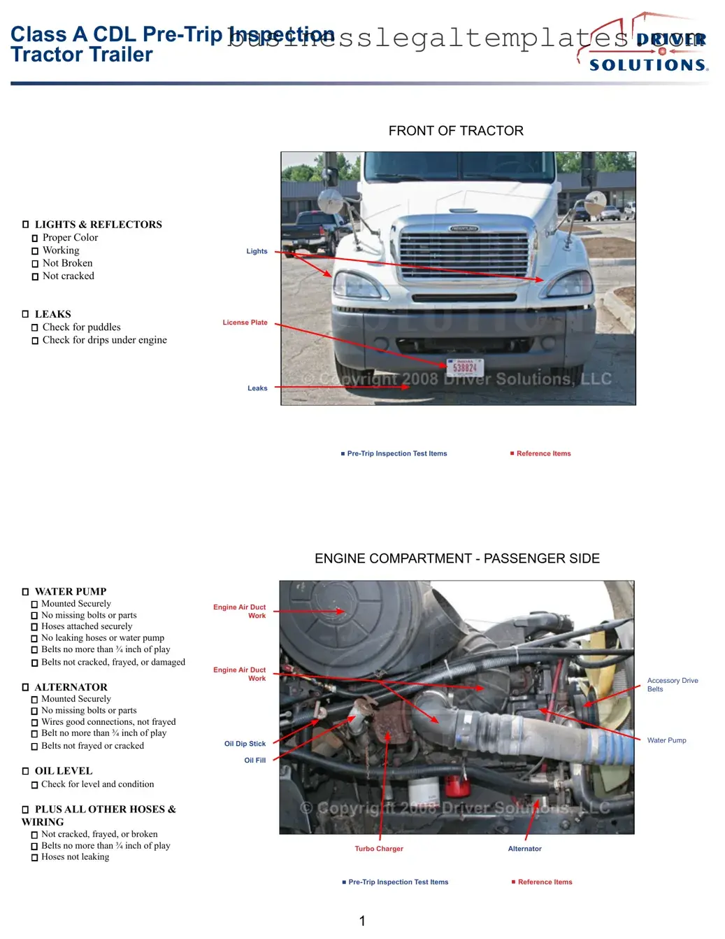Printable Pre Trip Inspection Checklist Form