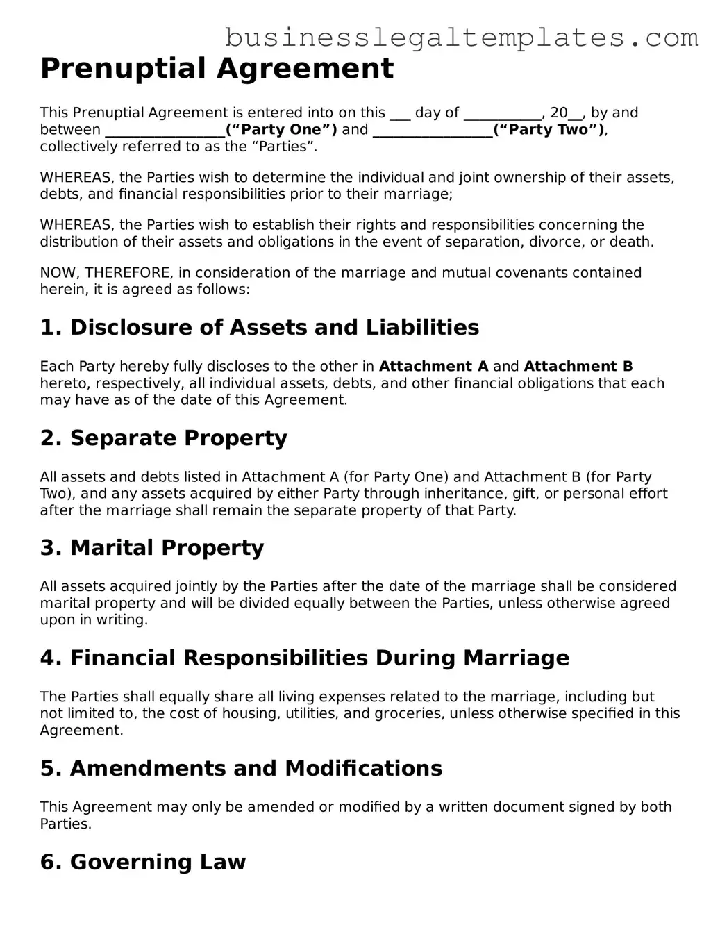 Fillable Prenuptial Agreement Form