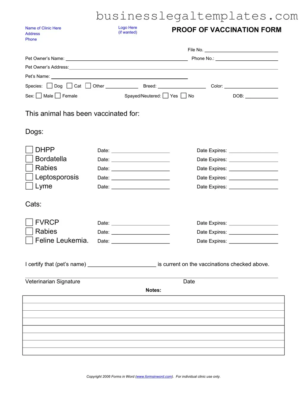 Printable Proof Of Vaccination Dog Form