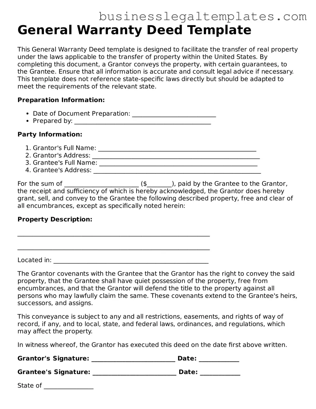 Fillable Deed Form
