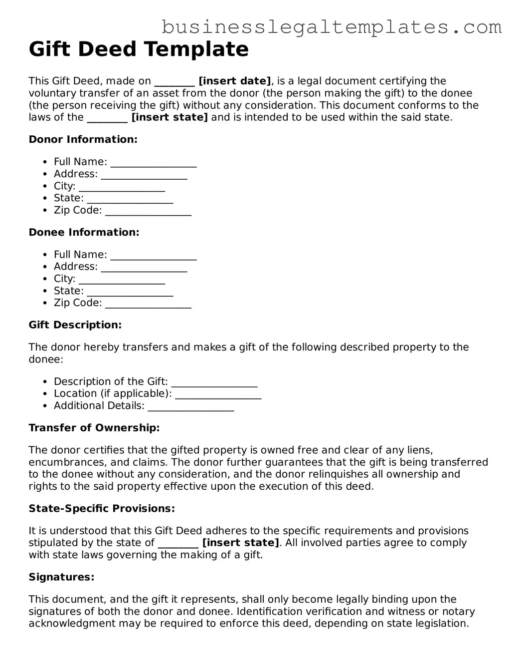 Fillable Gift Deed Form