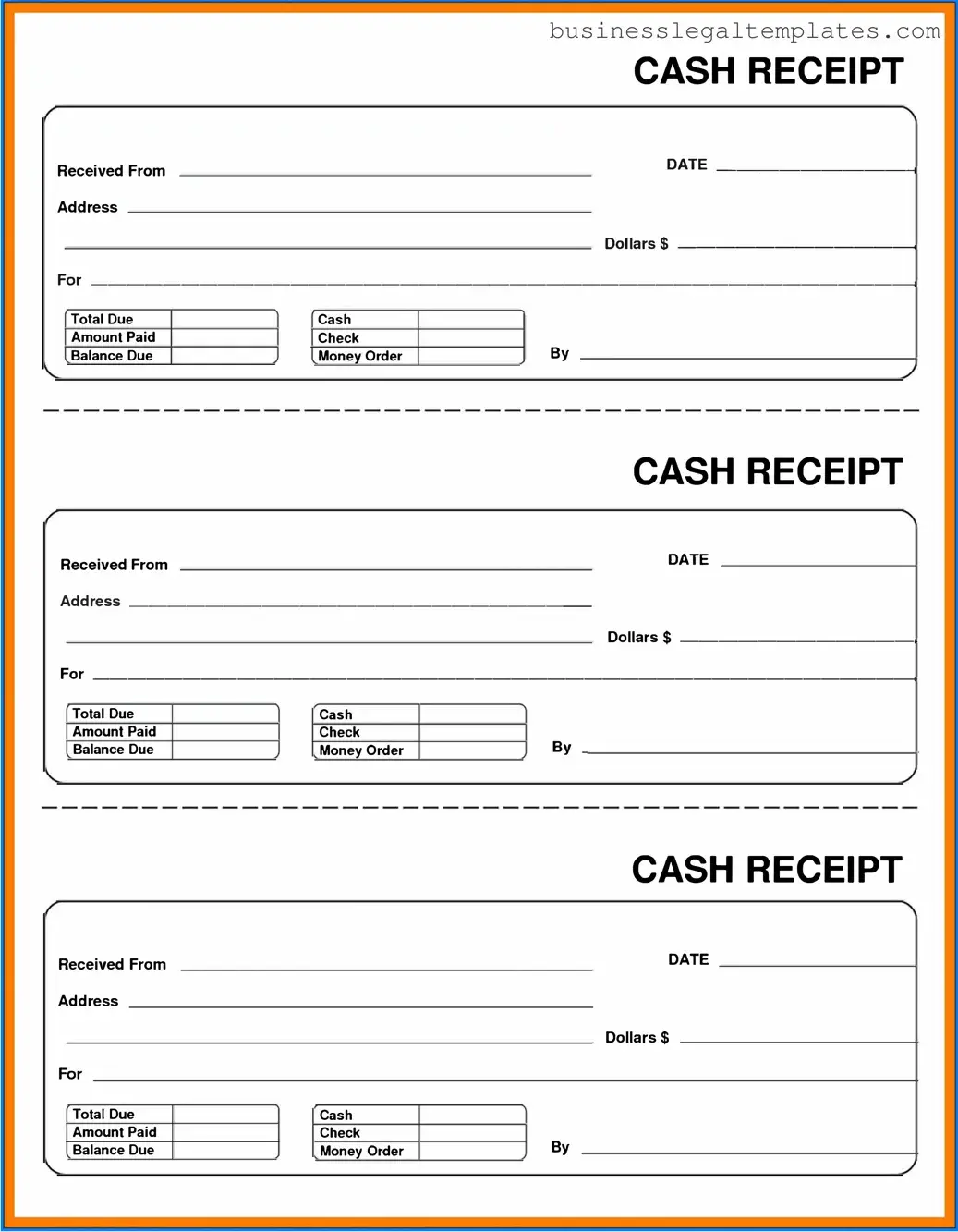 Printable Cash Receipt Form