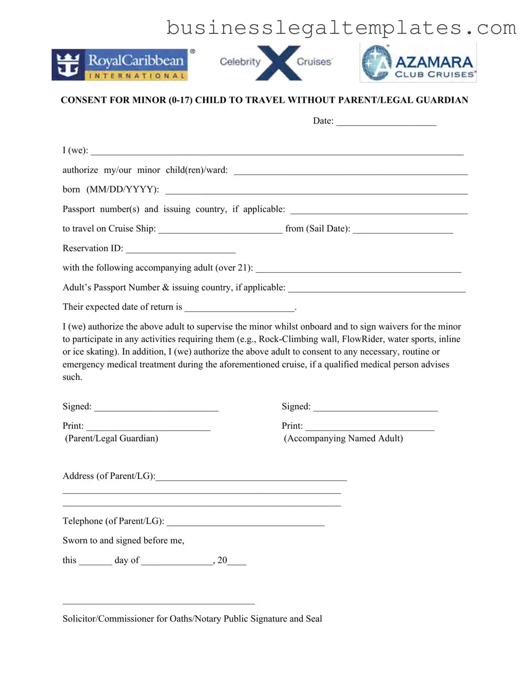Printable Royal Caribbean Parental Consent Form