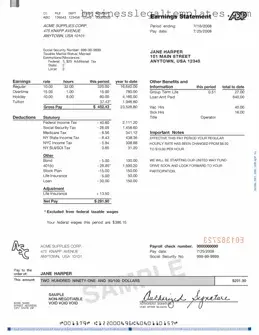 Printable Adp Pay Stub Form