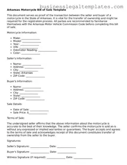 Blank Arkansas Motorcycle Bill of Sale Document