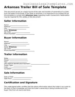 Blank Arkansas Trailer Bill of Sale Document
