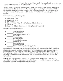 Blank Arkansas Firearm Bill of Sale Document