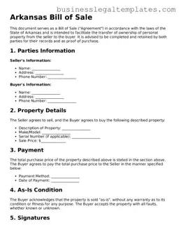 Blank Arkansas Bill of Sale Document