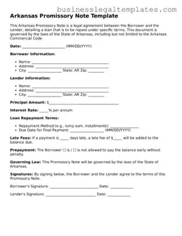 Blank Arkansas Promissory Note Document